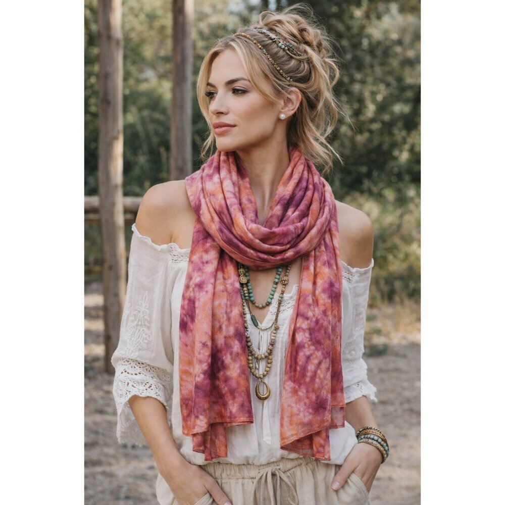 Shibori Dyed Silk Scarf Pink Orange Handmade Artisan Janice Patrignani Long Wrap
